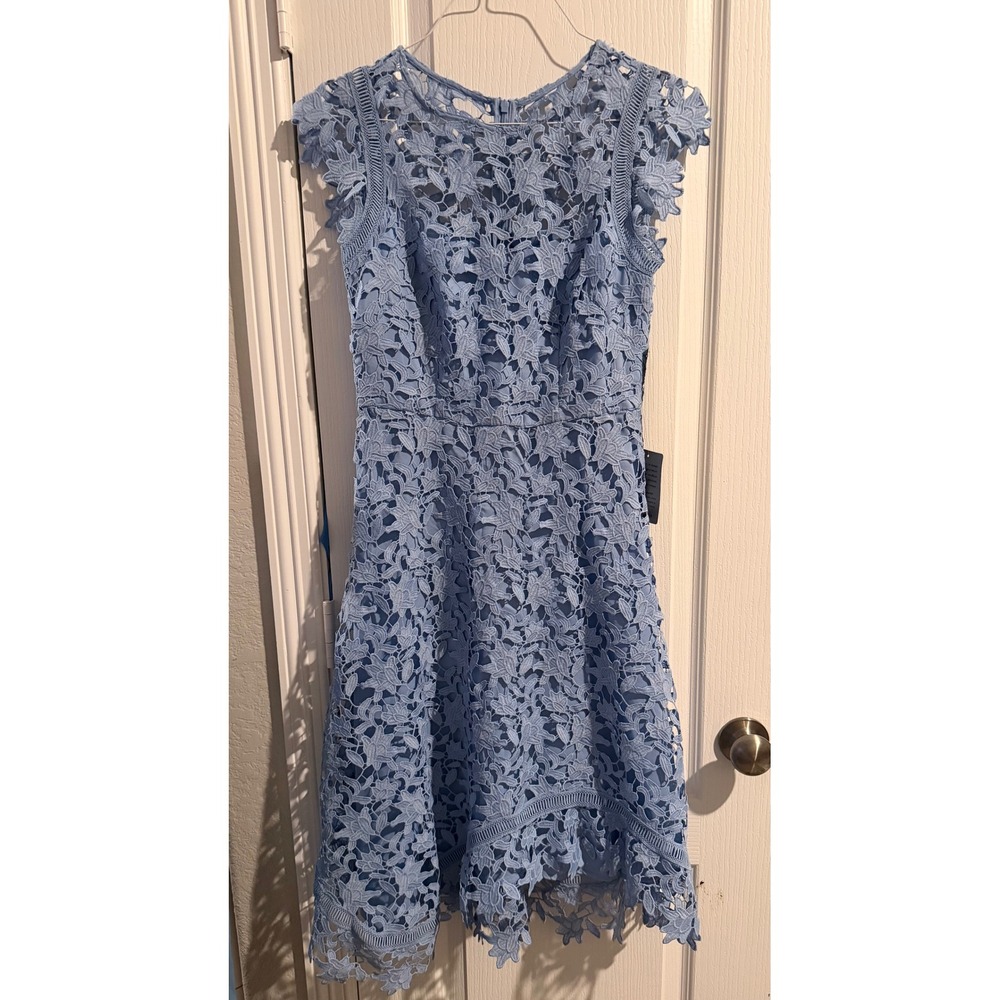 Eliza J Womens Light Blue Floral Guipure Lace High-Low Cocktail Dress Size 4 NWT
